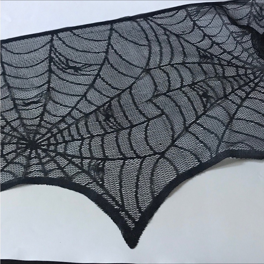 Halloween Decor Set Black Lace Spiderweb Mantle Cover/Scarf, Skulls & Pumpkins - Picture 6 of 8